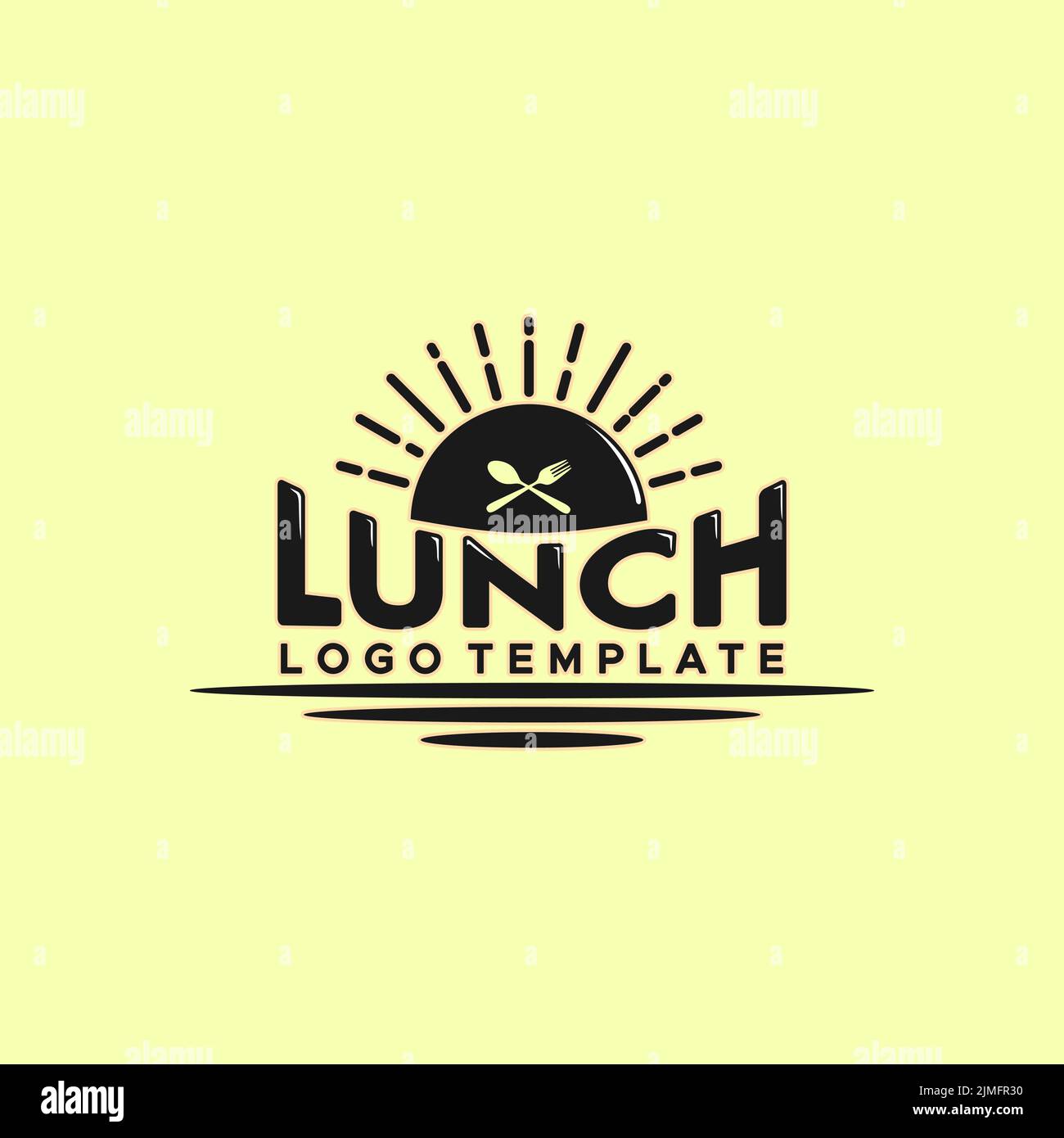 Lettering Lunch With Sun Fork Spoon Icon For Restaurant Logo Template Stock Vector