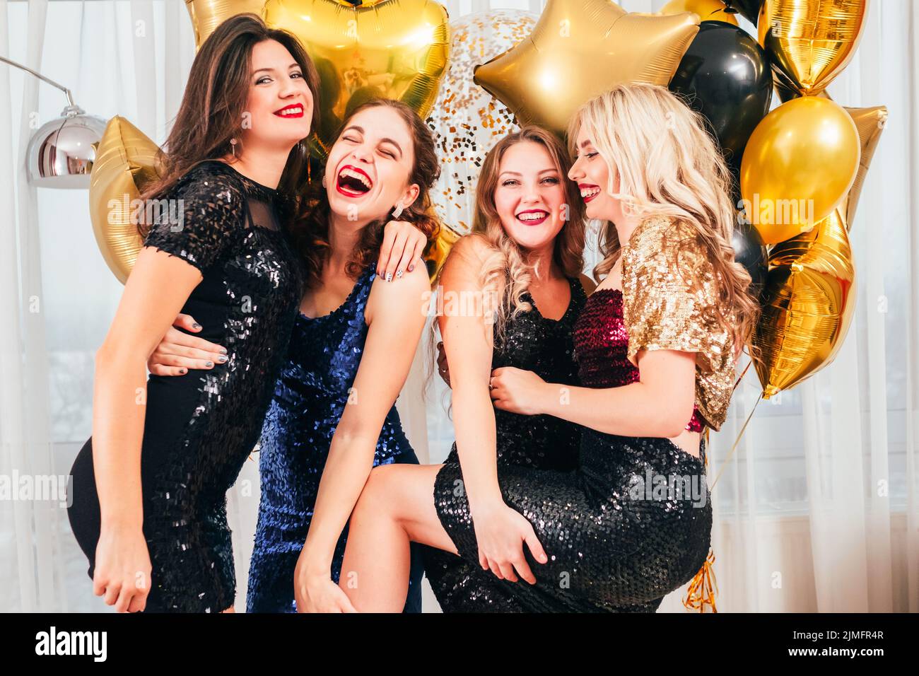 girls party funny positive festive vibe posing Stock Photo Alamy
