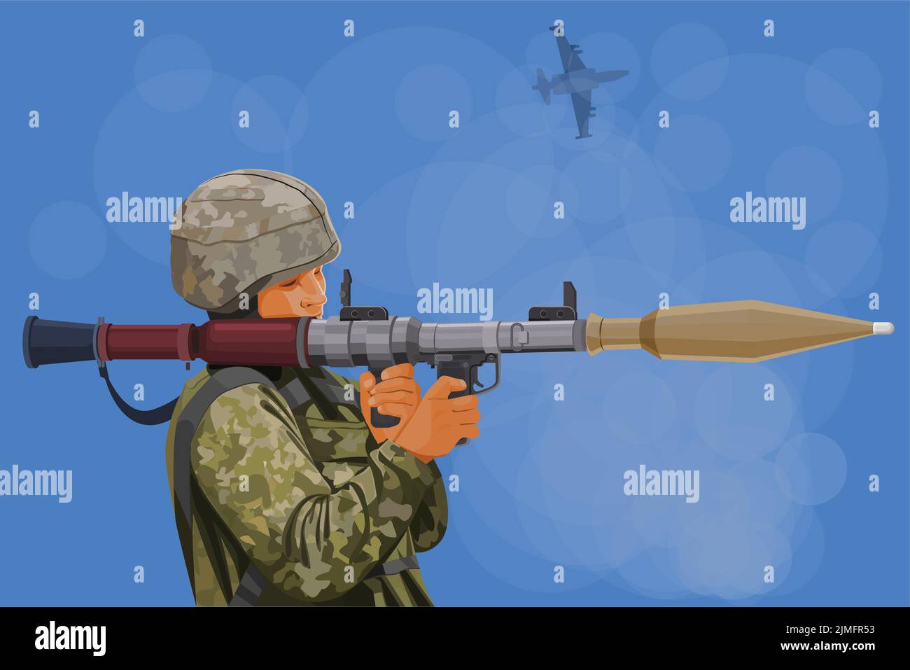 A vector design of a Ukrainian army soldier holding a rocket propelled grenade weapon, Save Ukraine Stock Vector