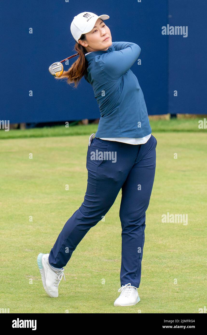 Xiyu Janet Lin on the second green during day three of the AIG Women's Open at Muirfield in Gullane, Scotland. Picture date: Saturday August 6, 2022. Stock Photo