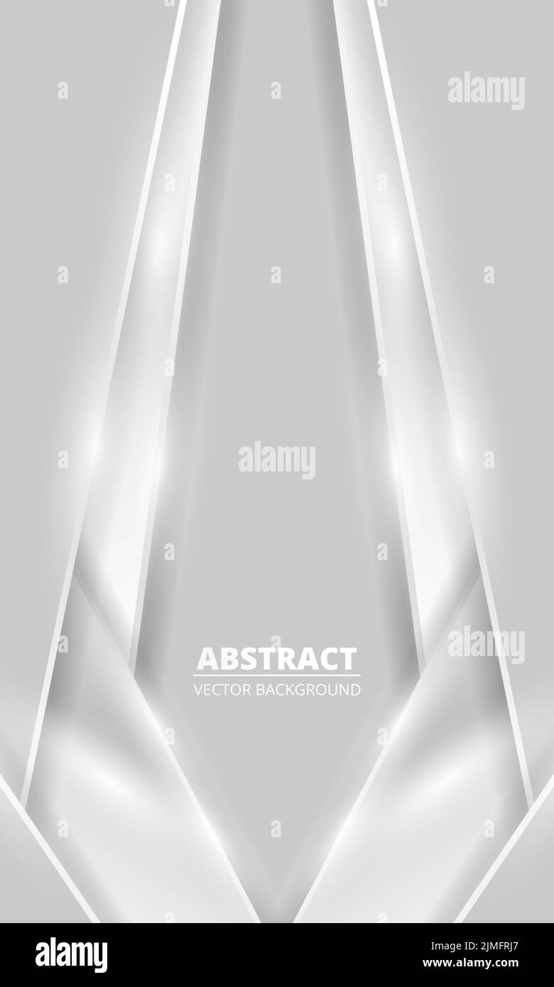 Luxury abstract vertical background with silver gradient lines triangle arrows and shadows. Modern light silver color wide metallic cover design Stock Vector