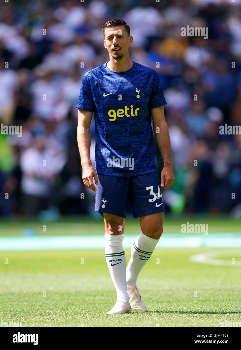 Tottenham Hotspur's Clement Lenglet warms up on the pitch ahead of the Premier League match at Tottenham Hotspur Stadium, London. Picture date: Saturday August 6, 2022. Stock Photo