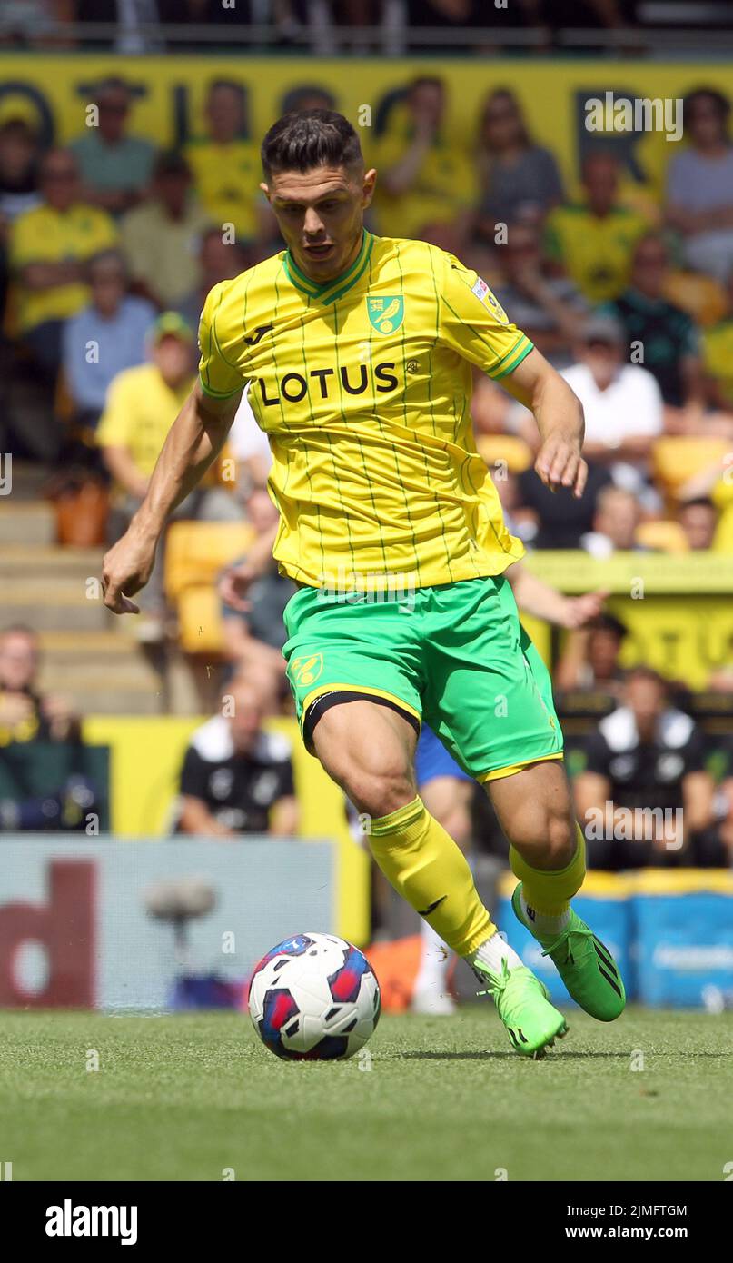 Norwich, UK. 06th Aug, 2022. Milot Rashica of Norwich City runs with the ball during the Sky Bet Championship match between Norwich City and Wigan Athletic at Carrow Road on August 6th 2022 in Norwich, England. (Photo by Mick Kearns/phcimages.com) Credit: PHC Images/Alamy Live News Stock Photo