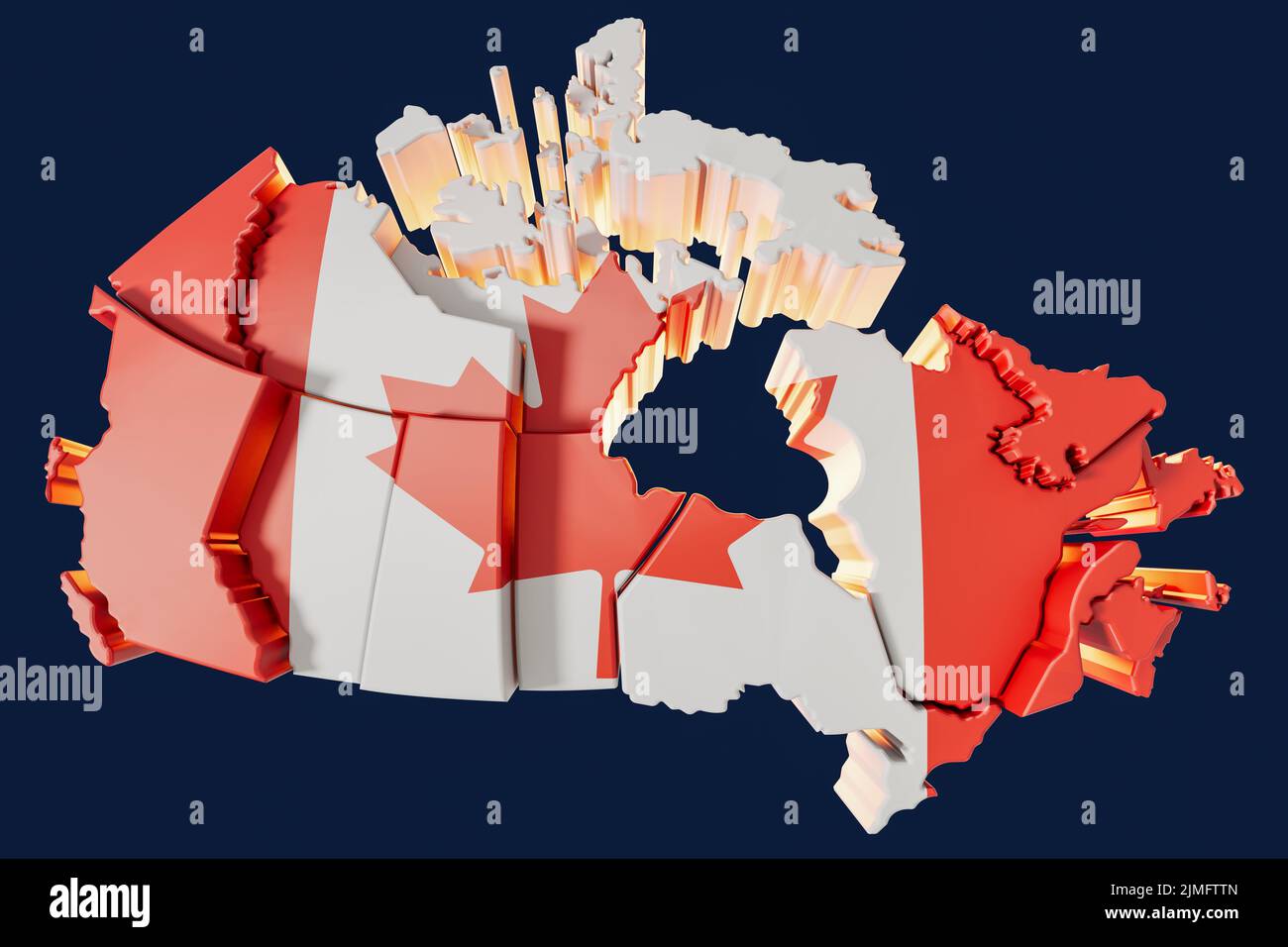 Canada Map Offset Provinces 3D Render Stock Photo
