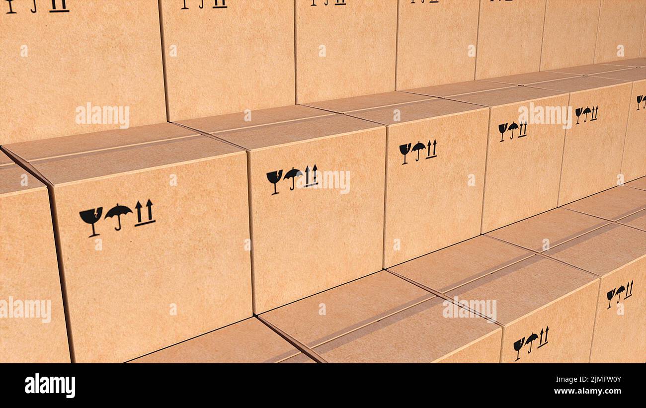 Rows cardboard boxes of parcels Stock Photo Alamy