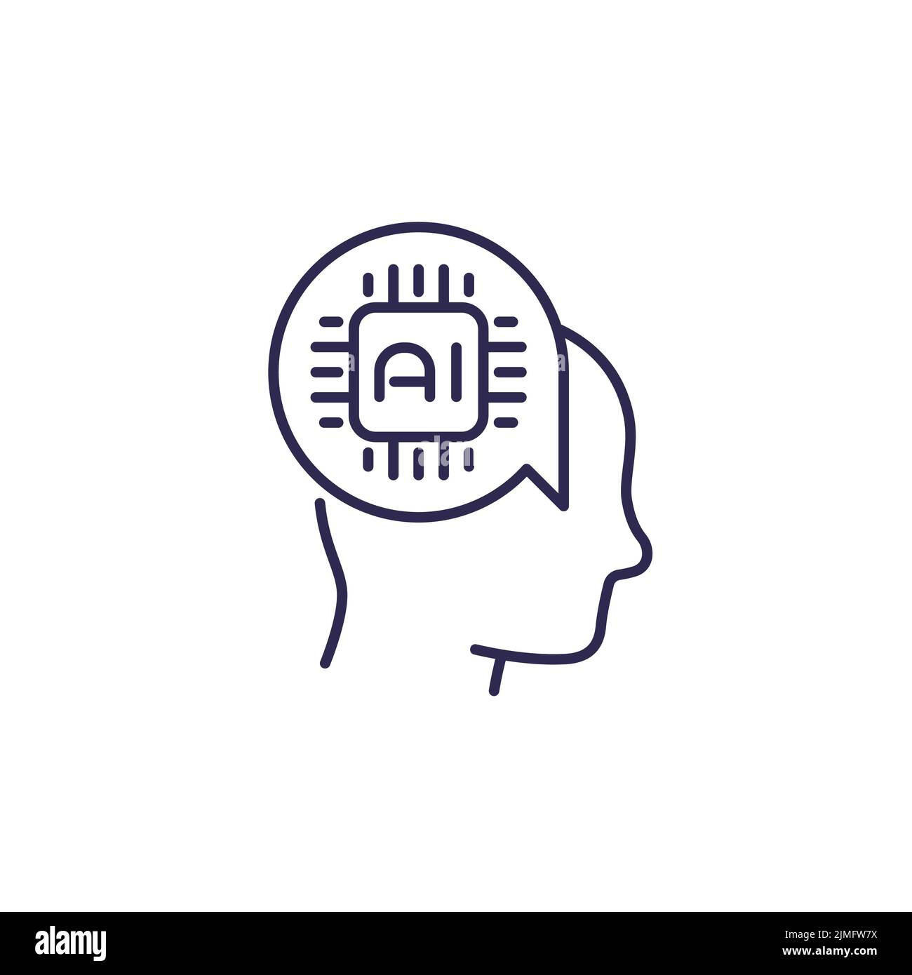 AI technology line icon with chip and head Stock Vector