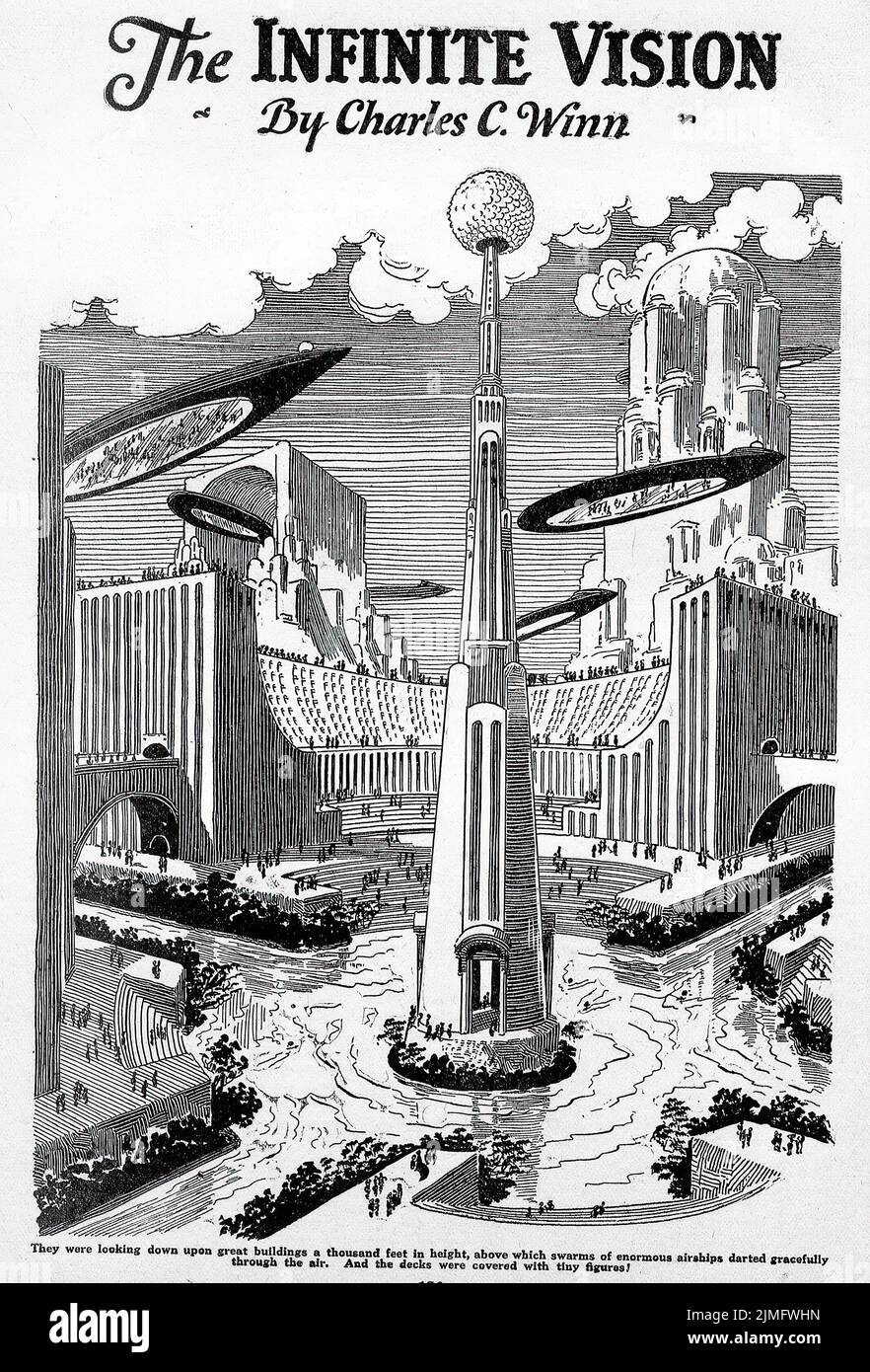 The Infinite Vision (1924) by Charles C. Winn. Illustration by Frank R. Paul from Amazing Stories, May 1926. Stock Photo