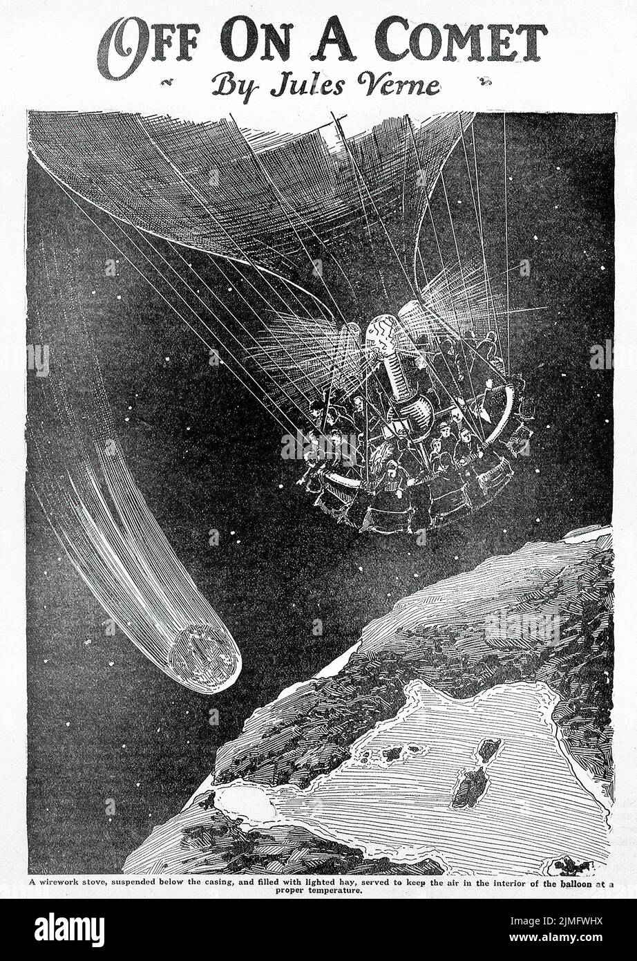 Off on a Comet (1877) by Jules Verne. Illustration by Frank R. Paul from Amazing Stories, May 1926. Stock Photo