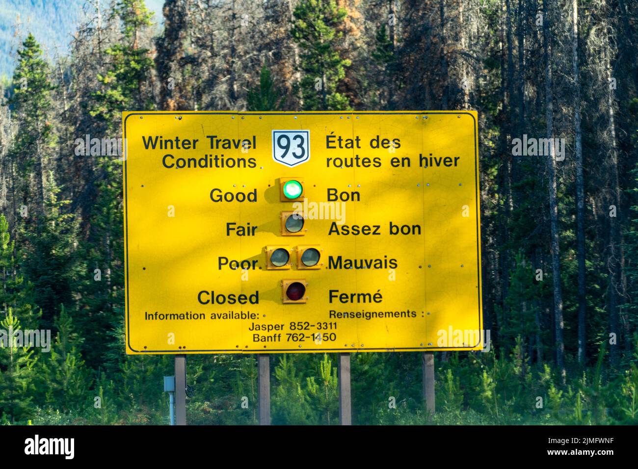 Jasper, Alberta, Canada July 13, 2022 Sign indicating road