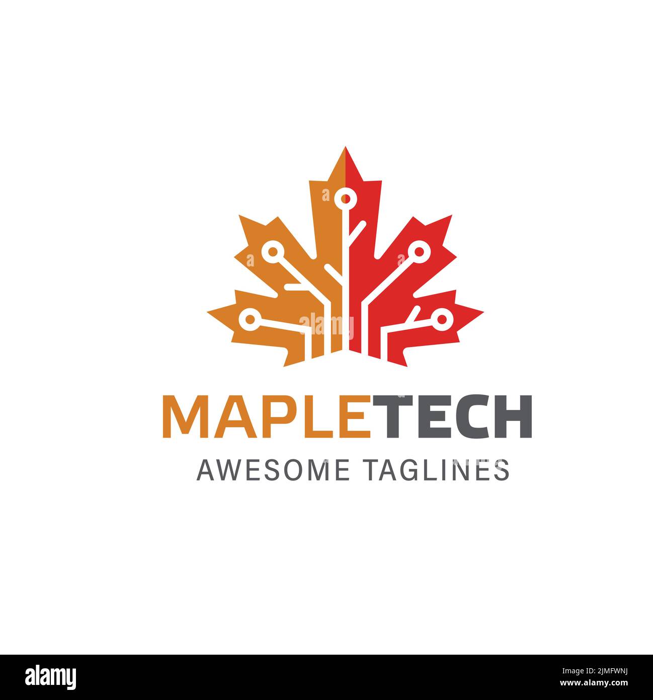 A closeup shot of a red and orange maple leaf real estate logo