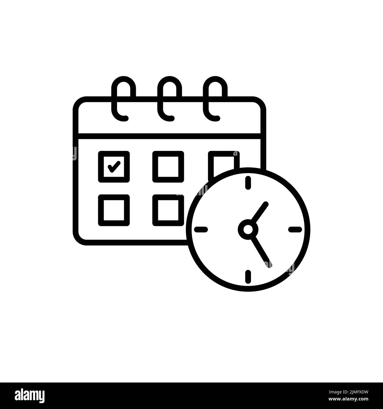 Calendar with Clock linear style sign for mobile concept and web design. Agenda, reminder outline vector icon. Symbol, logo illustration. Vector graph Stock Vector