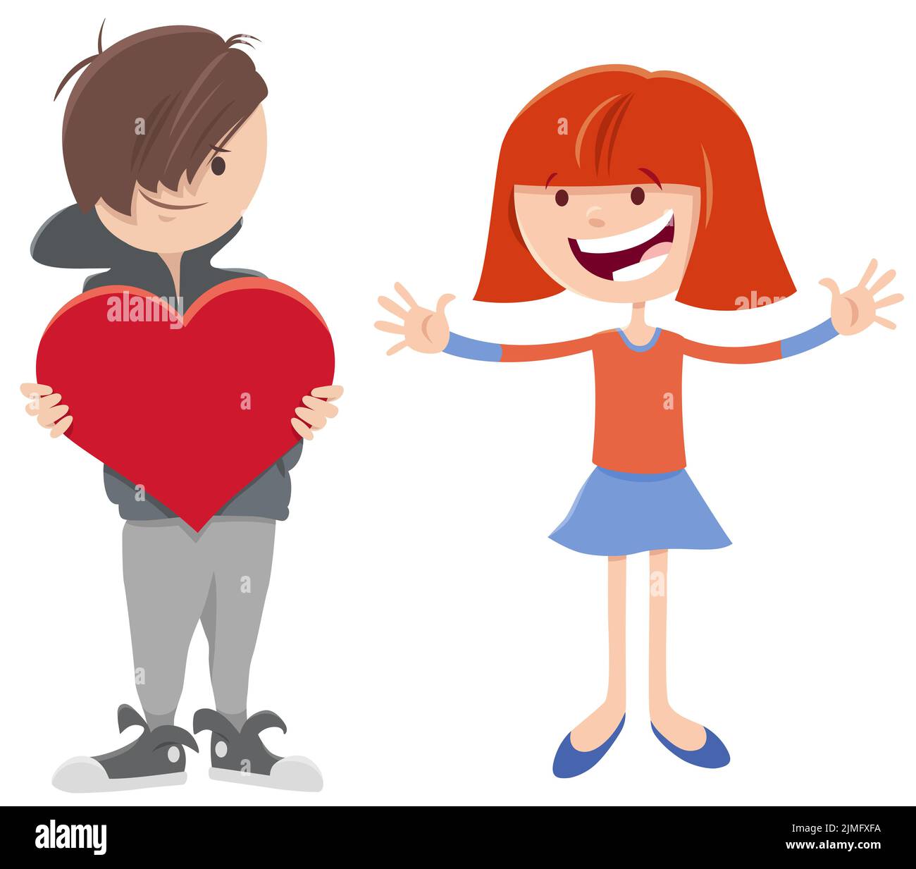 Valentine card cartoon with girl and boy characters Stock Photo - Alamy
