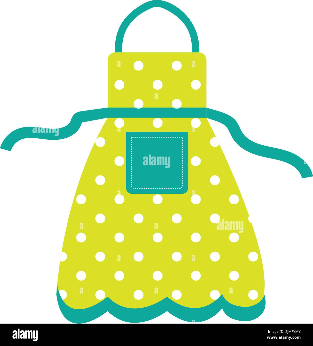 A vector illustration of an apron in green colors with polka dots