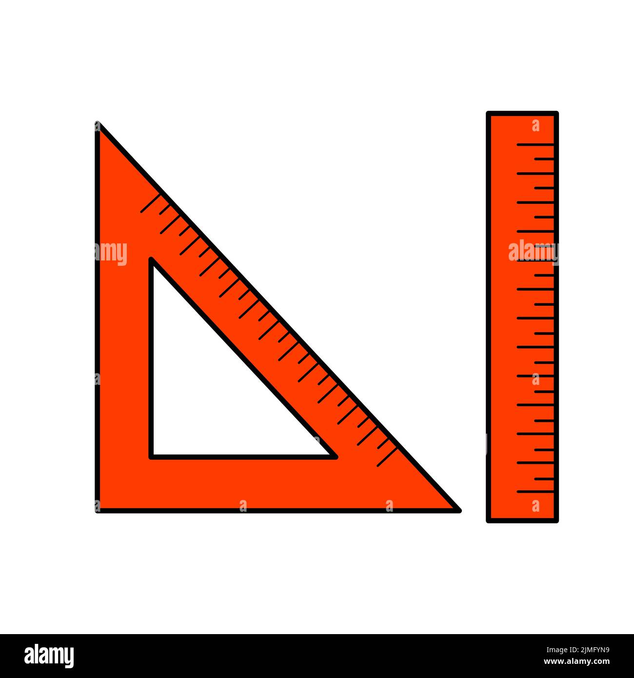 School Ruler and Ttriangle for Measuring Length Isolated Elements on White Background Stock Vector