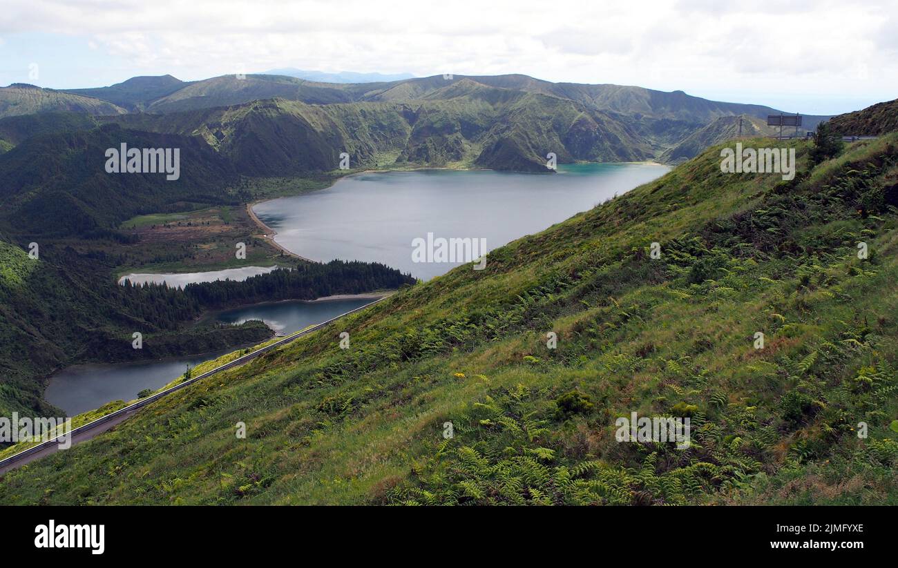 Lagoa do Fogo is a crater lake within the Agua de Pau Massif stratovolcano  in the center of the island of Sao Miguel in the Portuguese archipelago of  Stock Photo - Alamy