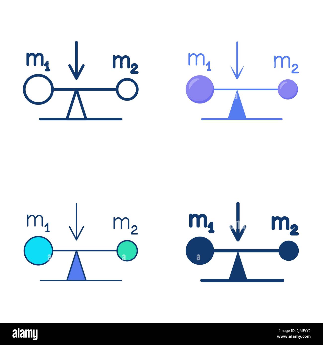 Center of mass icon set in flat and line style. Law of physics symbol ...