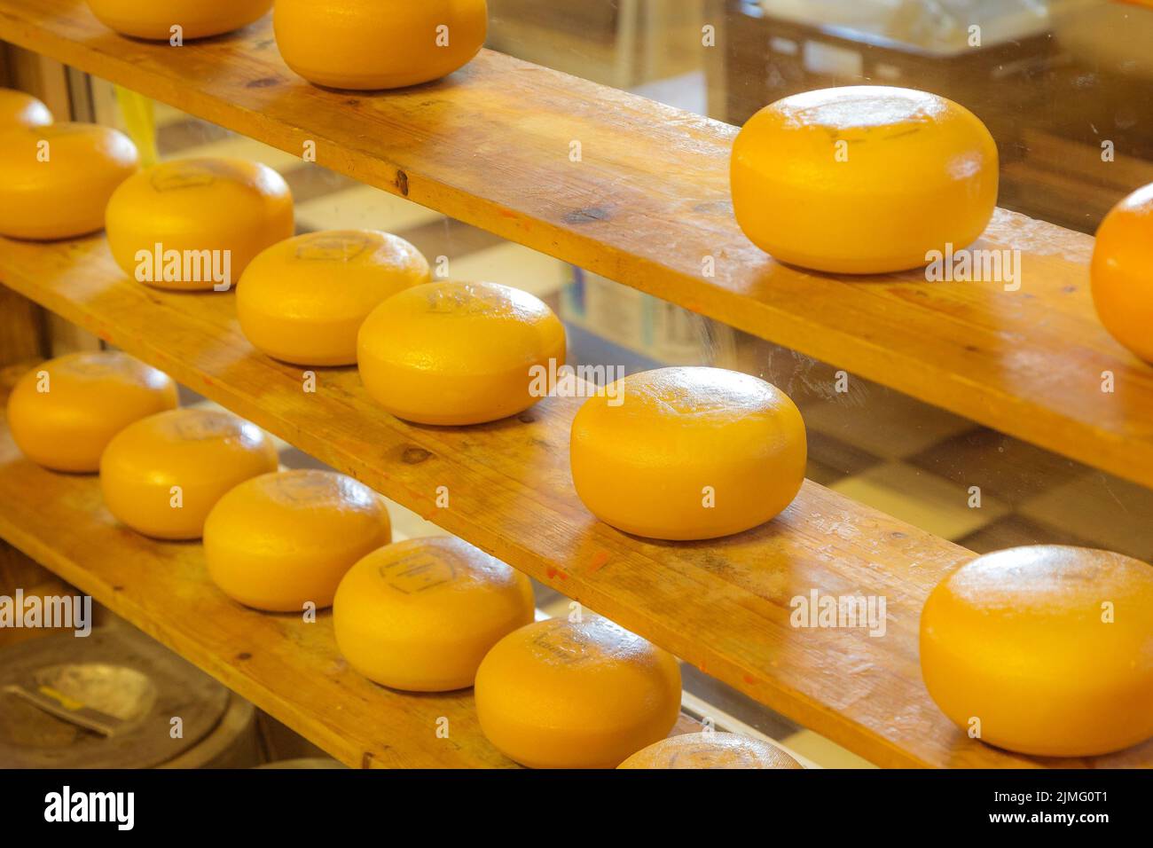 Holland cheese rounds at traditional market Stock Photo - Alamy
