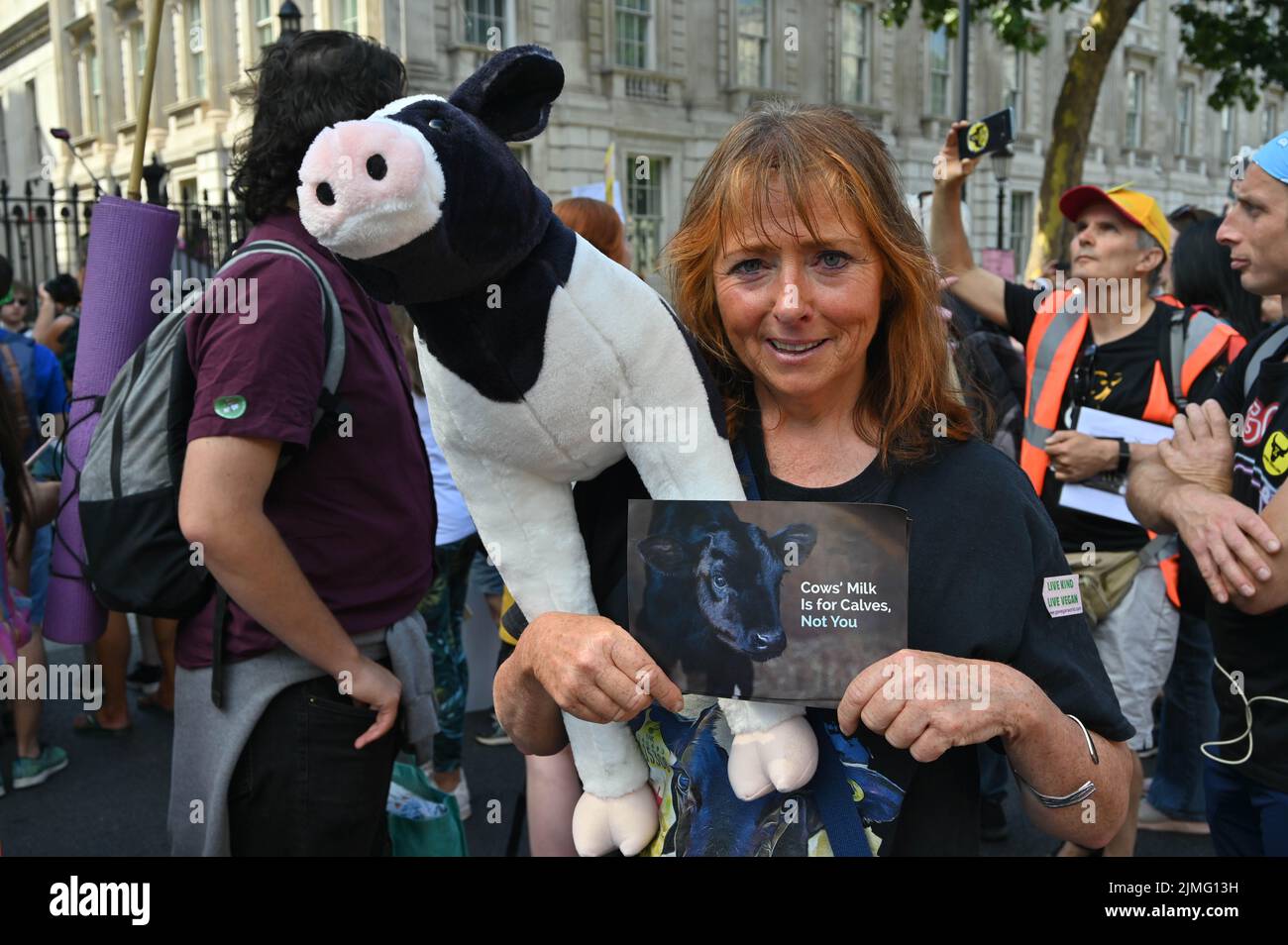 London, UK. 6th Aug 2022. Police state recording activists at the Annual Animal rights march sitin Charing cross roundabout continues marching through whitehall, Downing street in London, UK. - 6th Argust 2022. Credit: See Li/Picture Capital/Alamy Live News Stock Photo