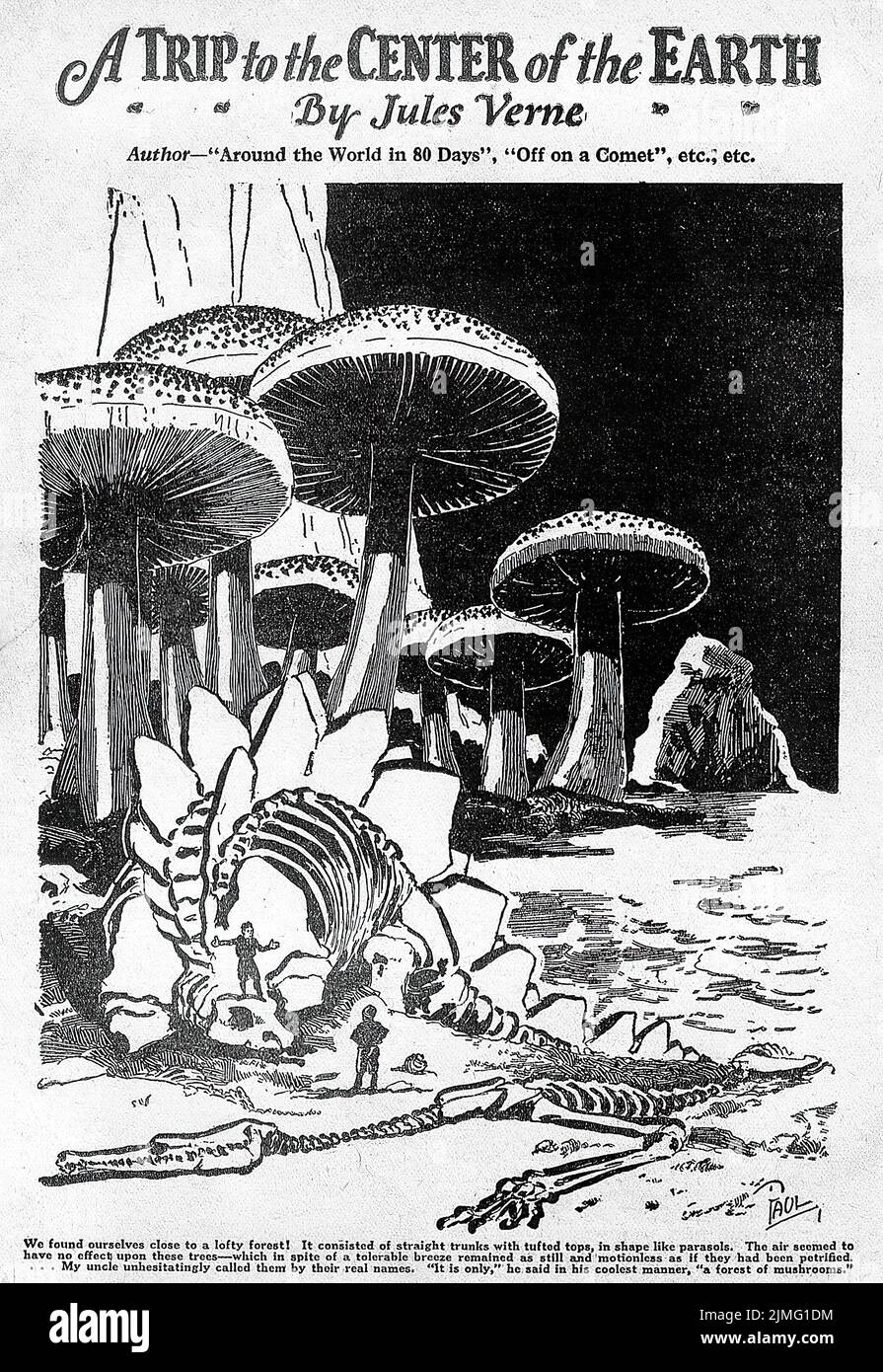 A Trip to the Center of the Earth (Journey to the Center of the Earth) (1864) by Jules Verne. Illustration by Frank R. Paul from Amazing Stories, June 1926. Stock Photo