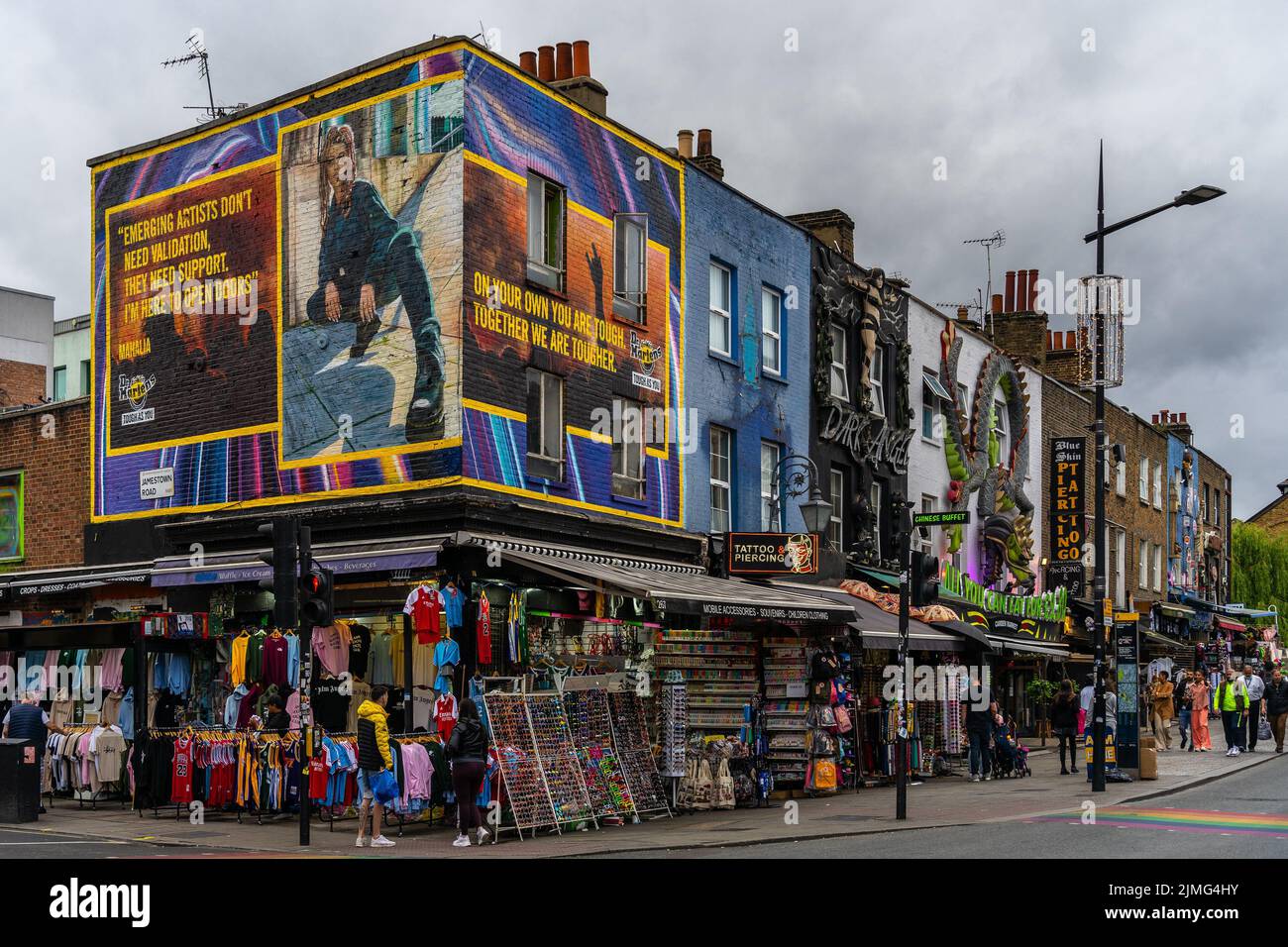 London, UK - Jun 09 2022: Street view of the colorful stores and buildings of Camden Town, London Stock Photo