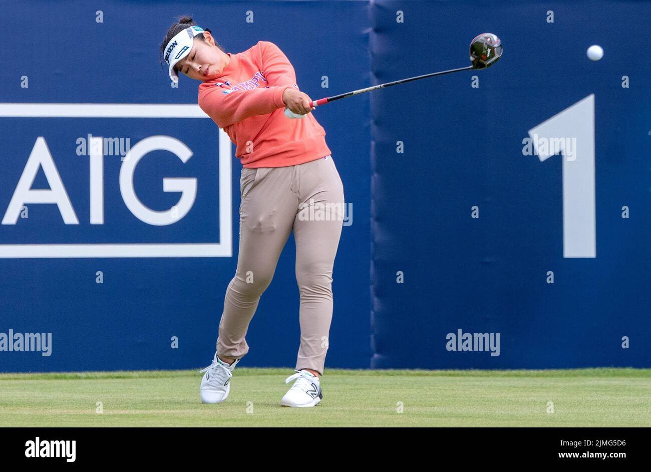Miyuu Yamashita on the first tee during day three of the AIG Women's Open at Muirfield in Gullane, Scotland. Picture date: Saturday August 6, 2022. Stock Photo