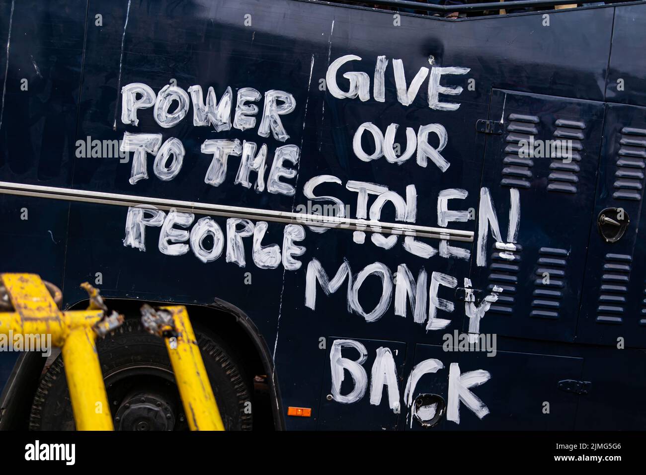 COLOMBO SRI LANKA 9th July 2022 Graffiti On The Side Of Police Truck Saying Power To The 