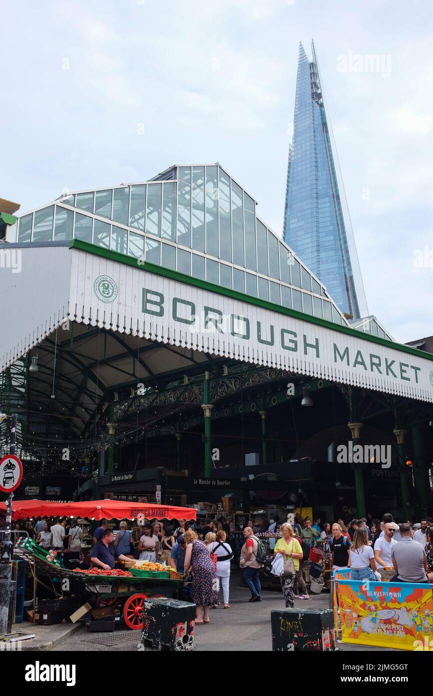 Borough Market and the Shard in London, England. Stock Photo