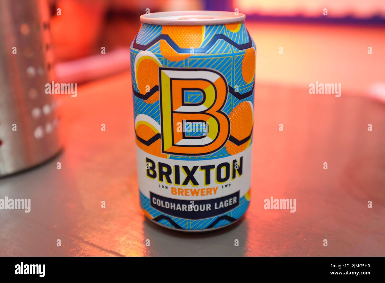 A can of Coldharbour Lager from Brixton Brewery in London, England. Stock Photo