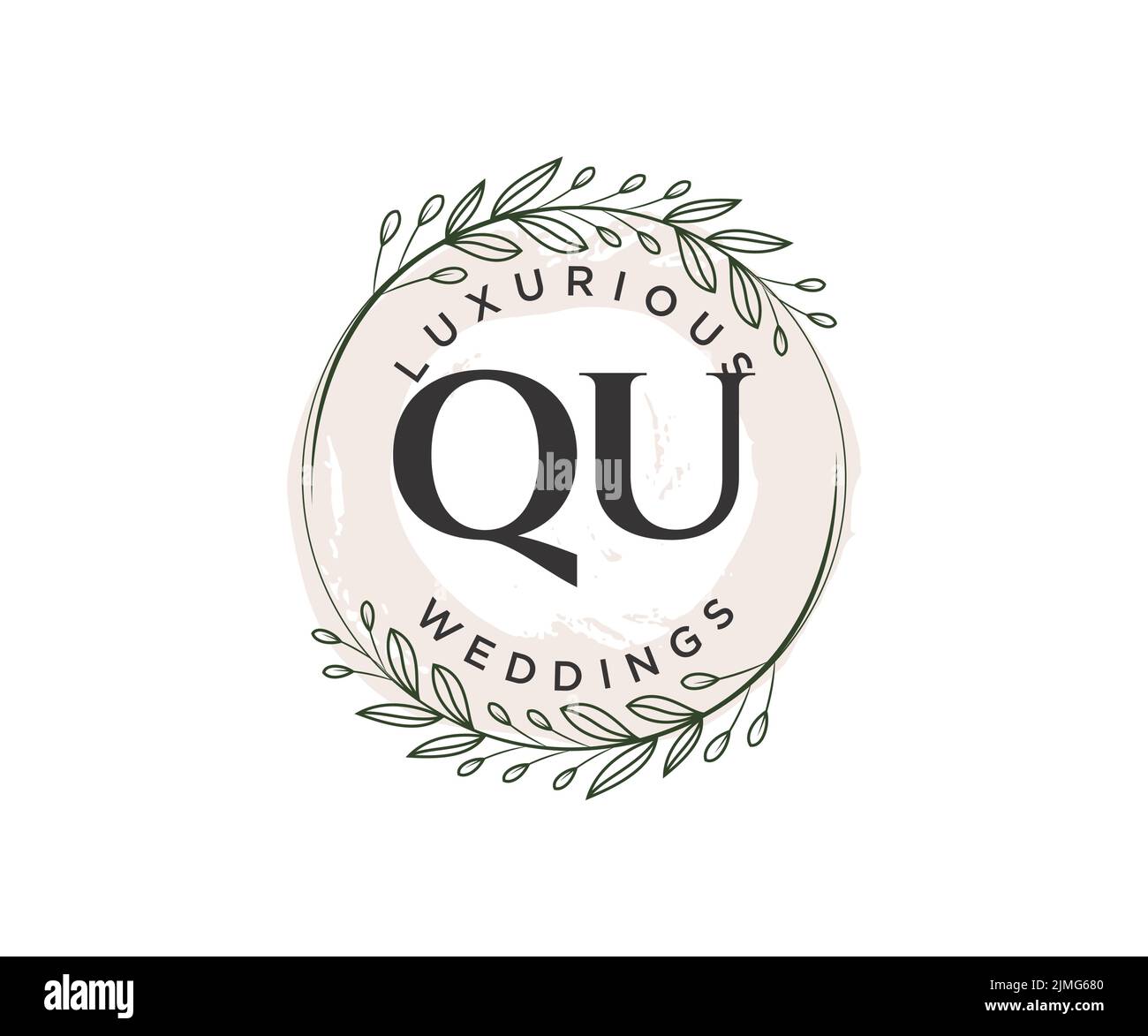 QU Initials letter Wedding monogram logos template, hand drawn modern