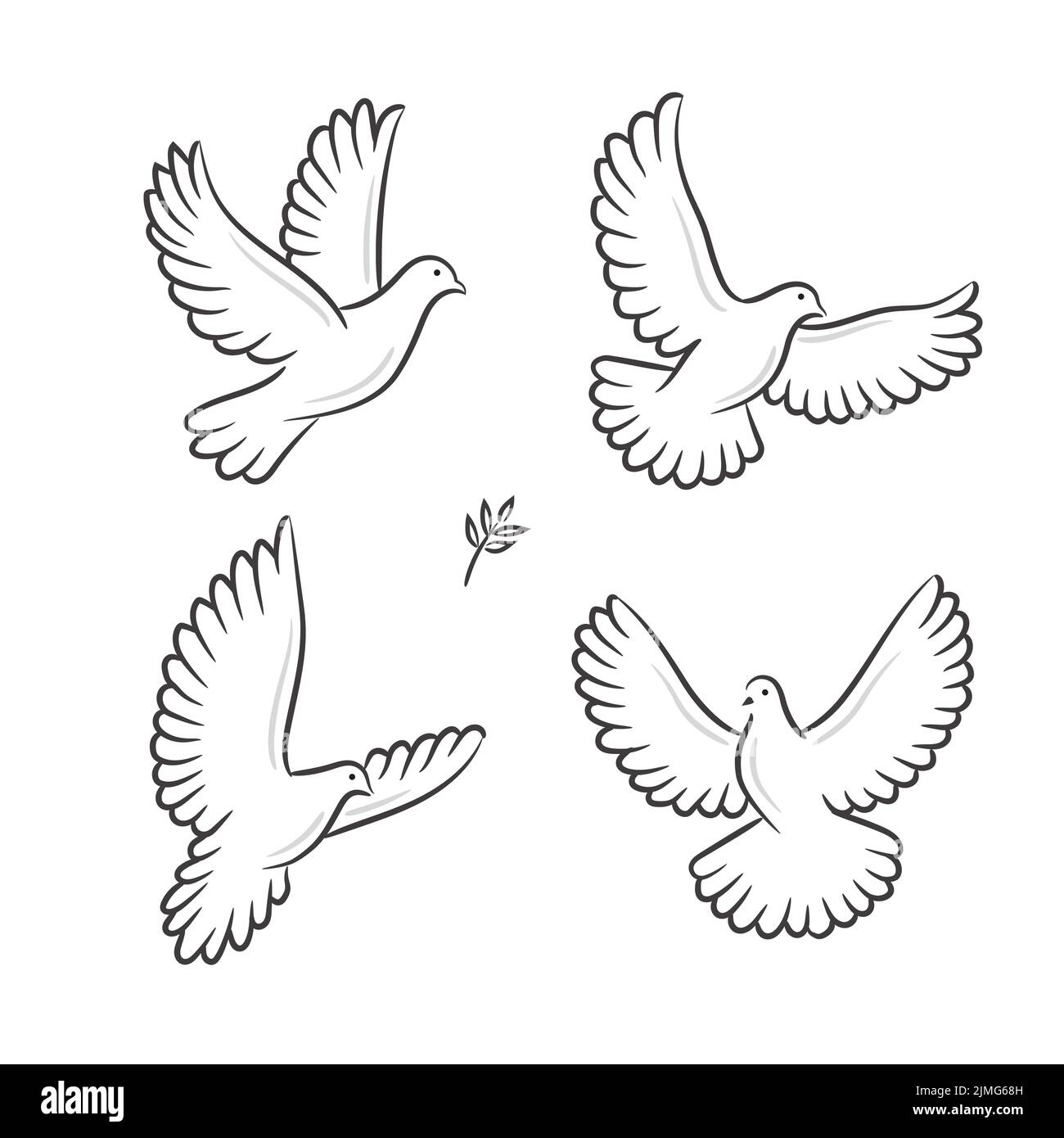 A vector illustration of doves in different angles of flying Stock