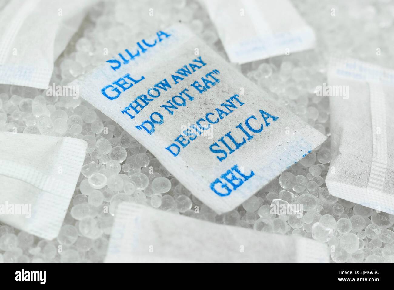 Sachet of new silica gel crystals. It is a desiccant. It adsorbs and