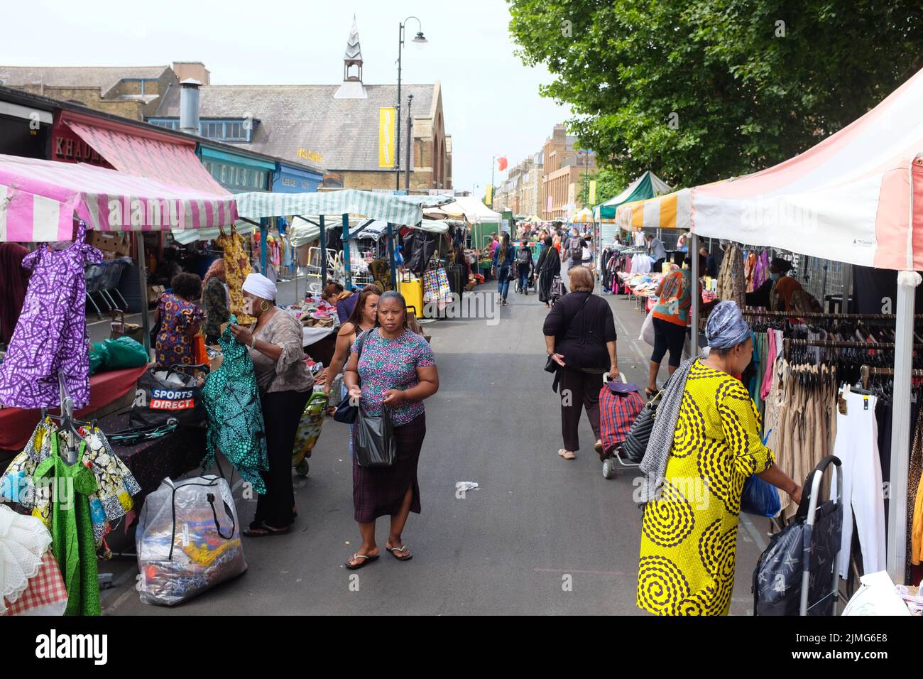 East Street Market, known by locals as 'The Lane,' or 'East Lane,' is a street market in Walworth, south London. Stock Photo