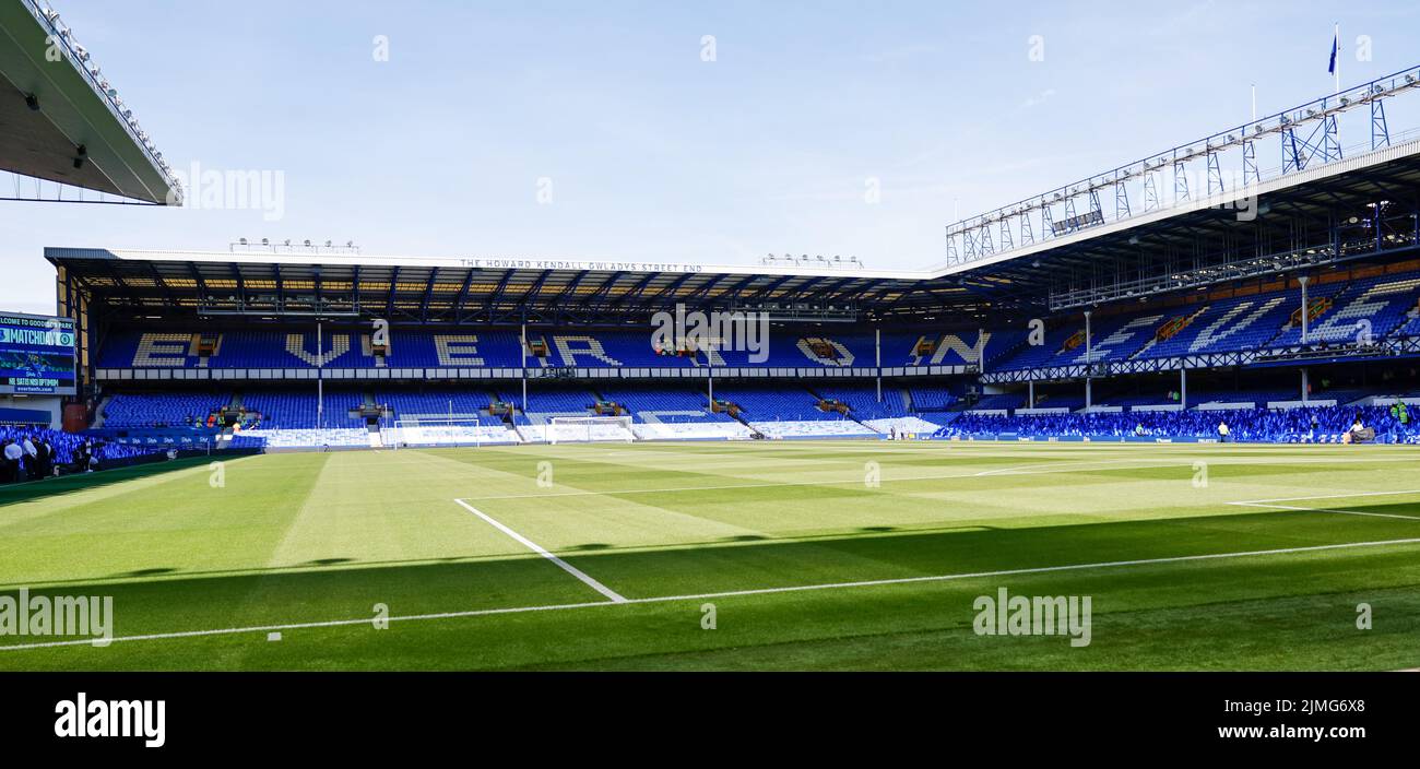 Goodison Park, Liverpool, UK. 6th Aug, 2022. Premier League football, Everton versus Chelsea: Goodison Park Gwladys Street in the sunshine prior to the game against Chelsea Credit: Action Plus Sports/Alamy Live News Stock Photo