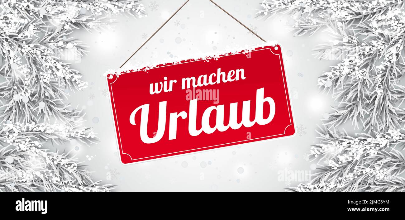 Sign Urlaub Frozen Twigs Snowfall Header Stock Photo