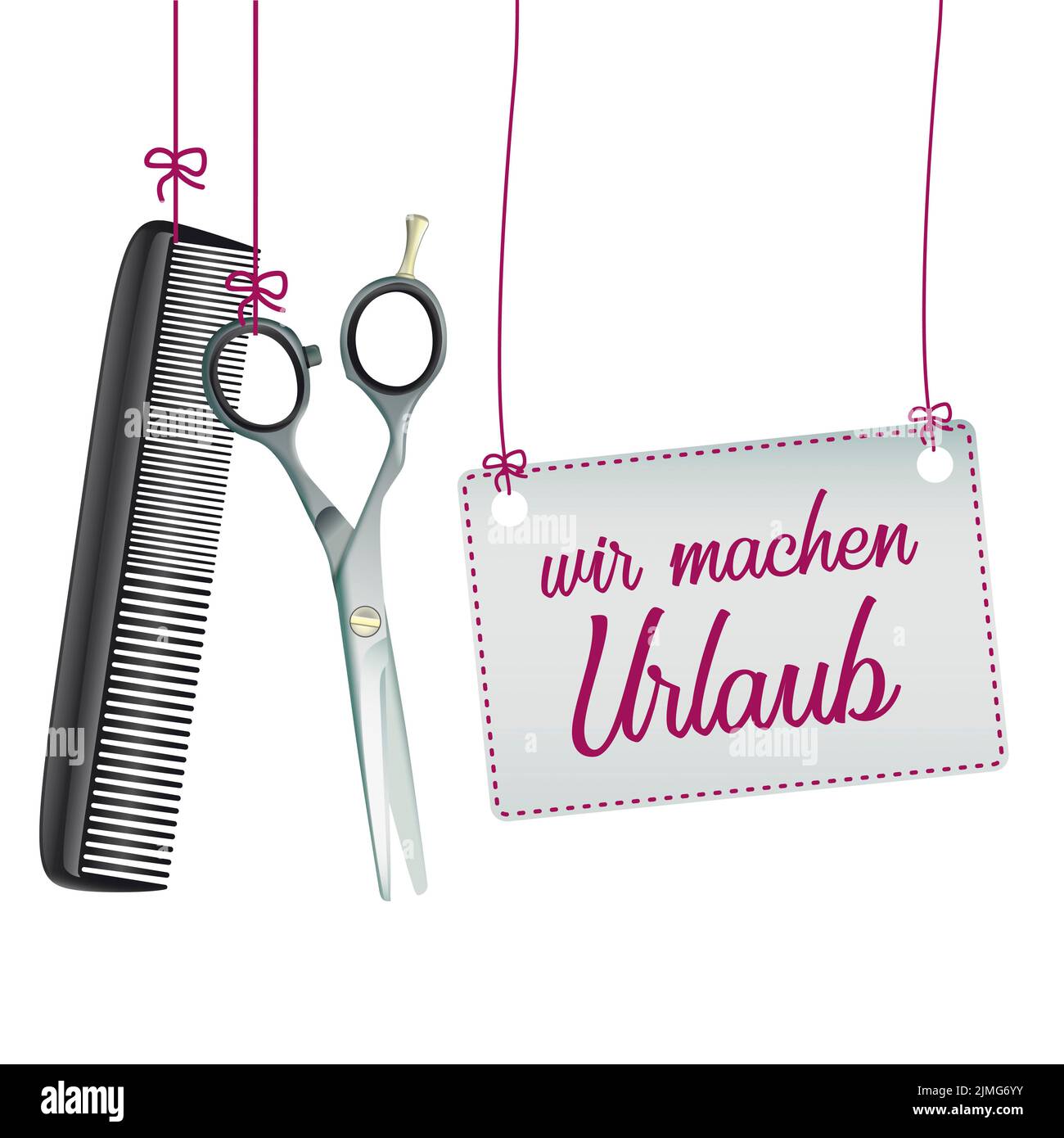 Hanging Scissors Comb Urlaub Banner Stock Photo