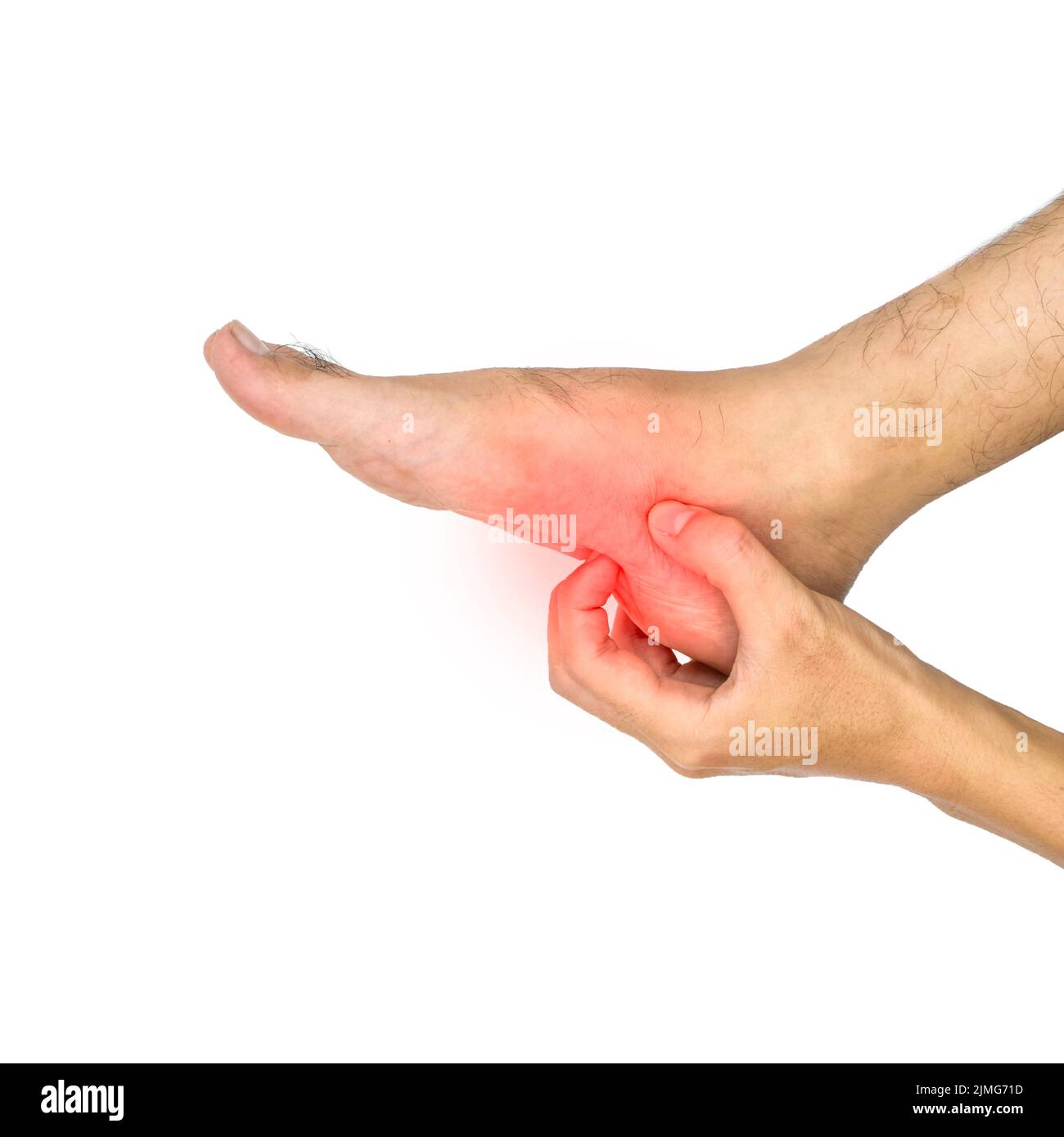 Itchy foot skin of Asian young man. Concept of skin diseases such as scabies, fungal infection, allergy, etc. Stock Photo