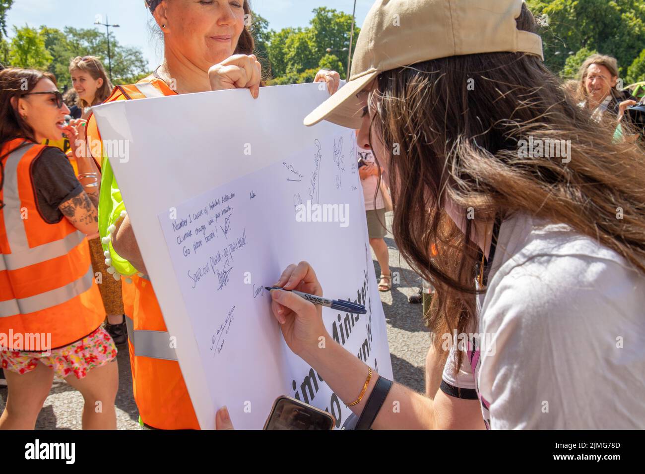 London, England, UK 6 August 2022National Animal Rights march from Marble Arch to Parliament Square, via Downing Street where protesters called on Boris Johnson to tackle climate change by limiting the meat and dairy industry Credit: Denise Laura Baker/Alamy Live News Stock Photo