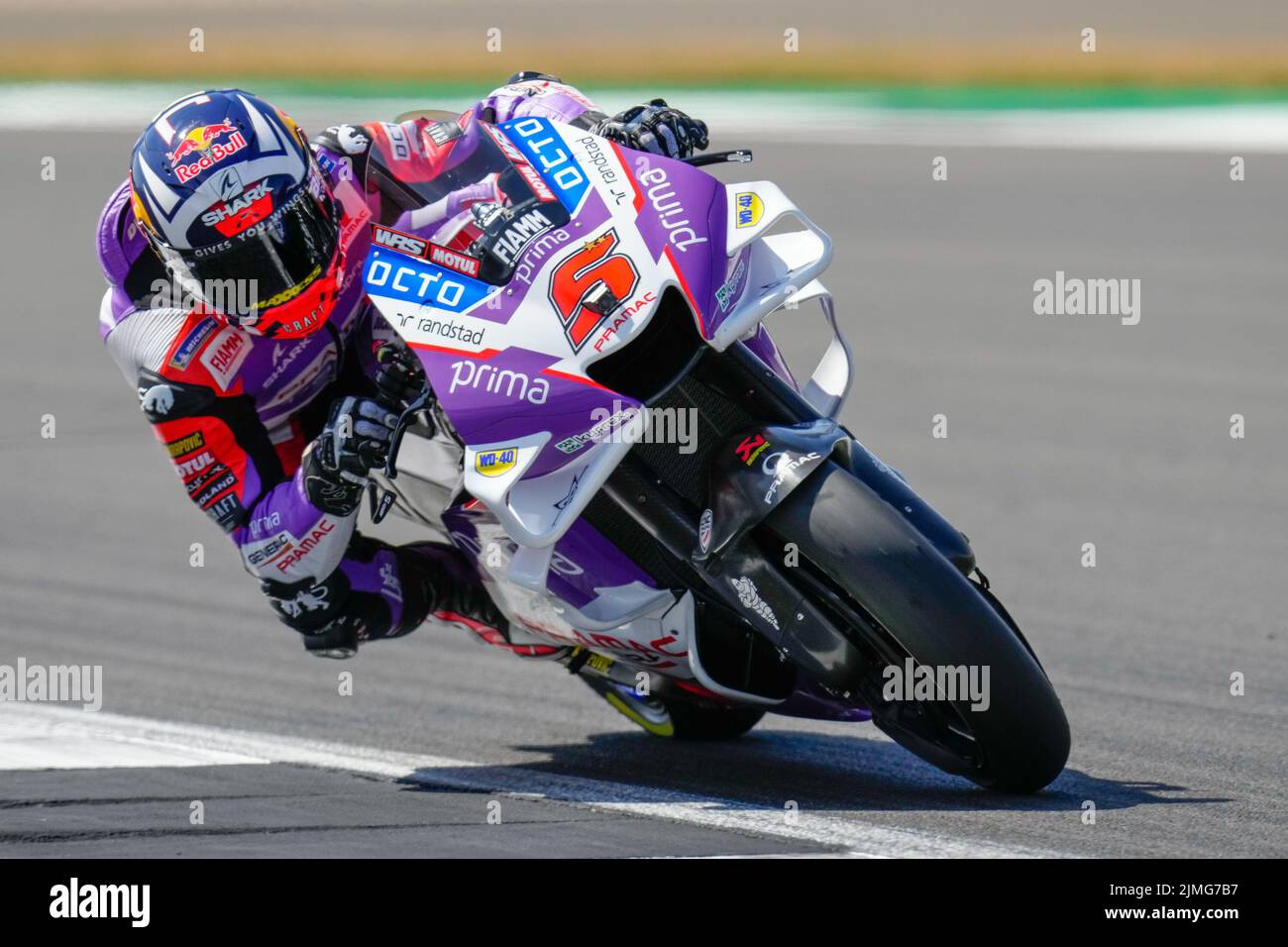 Towcester, UK. 06th Aug, 2022. Johann ZARCO (France) of the Prima Pramac Racing Ducati Team during the 2022 Monster Energy Grand Prix MotoGP Free Practice 3 session at Silverstone Circuit, Towcester, England on the 6th August 2022. Photo by David Horn. Credit: PRiME Media Images/Alamy Live News Stock Photo