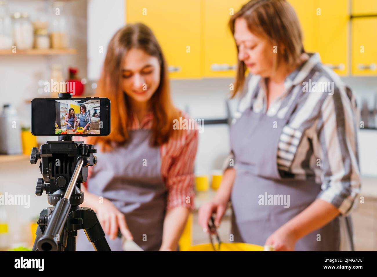 family culinary video blog cooking kitchen Stock Photo