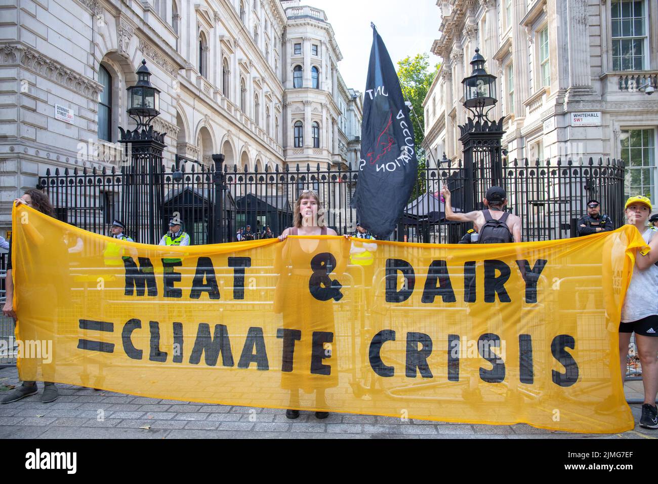 London, England, UK 6 August 2022National Animal Rights march from Marble Arch to Parliament Square, via Downing Street where protesters called on Boris Johnson to tackle climate change by limiting the meat and dairy industry Credit: Denise Laura Baker/Alamy Live News Stock Photo