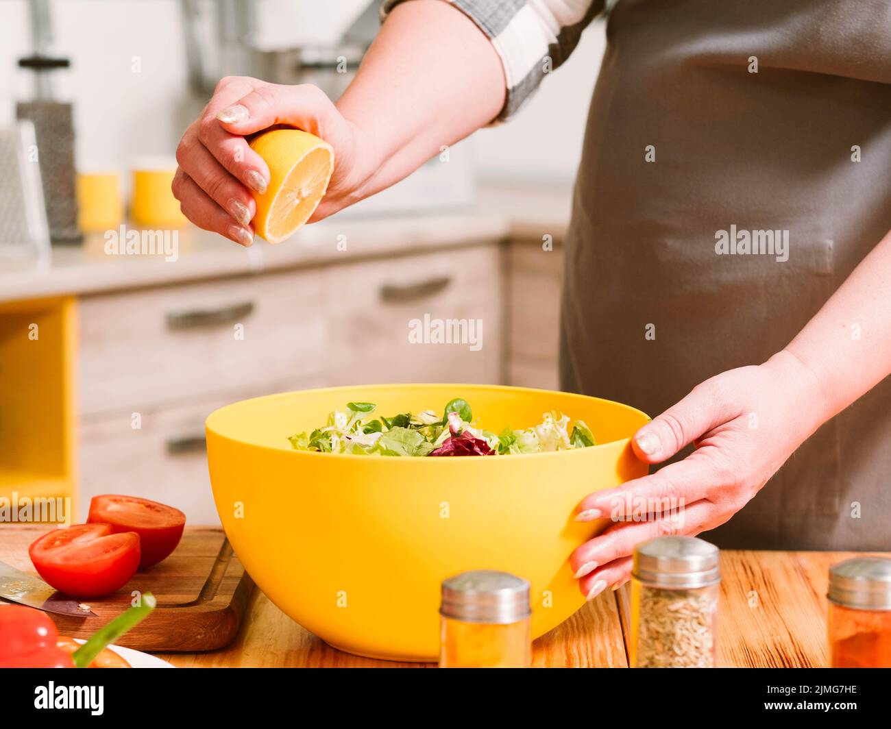 vegetarian recipe lemon dressing salad fresh juice Stock Photo Alamy