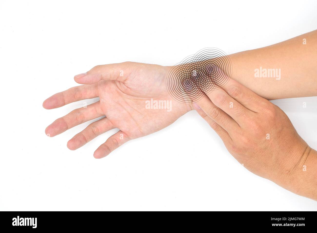 Self-examination of pulsation. Counting pulse rate in home. Stock Photo