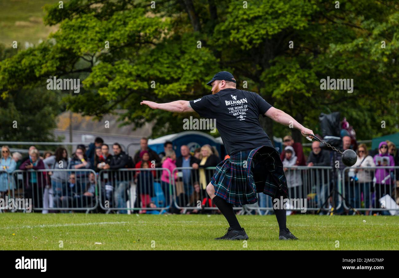 North Berwick, East Lothian, Scotland, United Kingdom, 6th August 2022. North Berwick Highland games: the annual games takes place at the recreation ground in the seaside town. Pictured: the ball and chain throwing competiion. Credit: Sally Anderson/Alamy Live News Stock Photo
