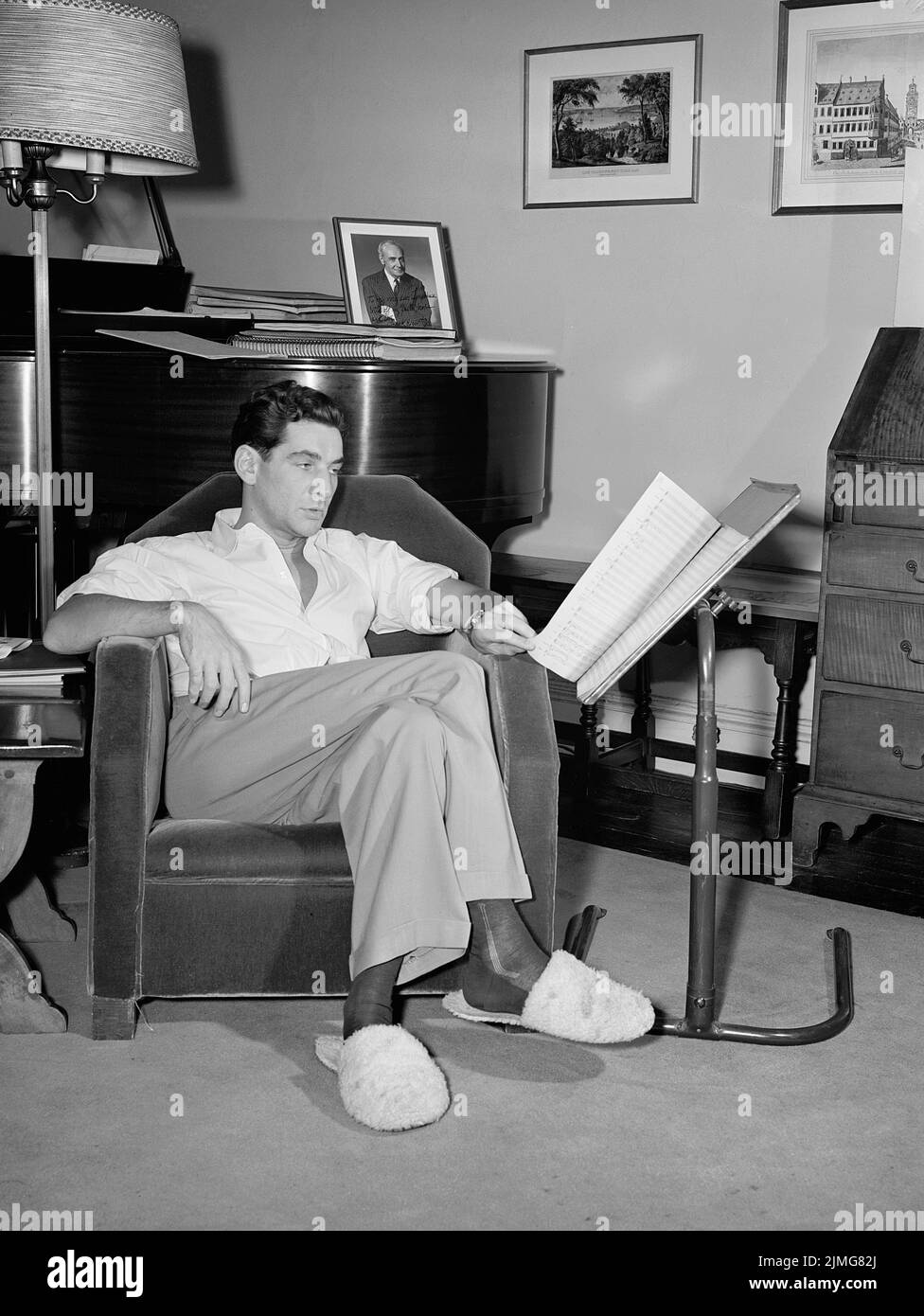 Leonard Bernstein, seated portrait in his Apartment, New York City, New York, USA, Stock Photo