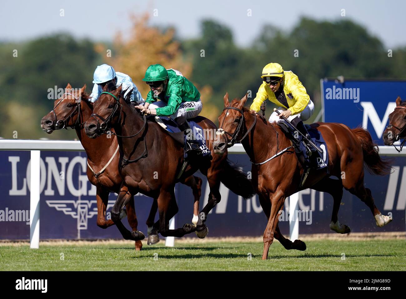 Hamaki (centre) ridden by Jamie Spencer comes home to win The Dubai Duty Free Shergar Cup Classic during the Shergar Cup Meeting at Ascot Racecourse. Picture date: Saturday August 8, 2022. Stock Photo