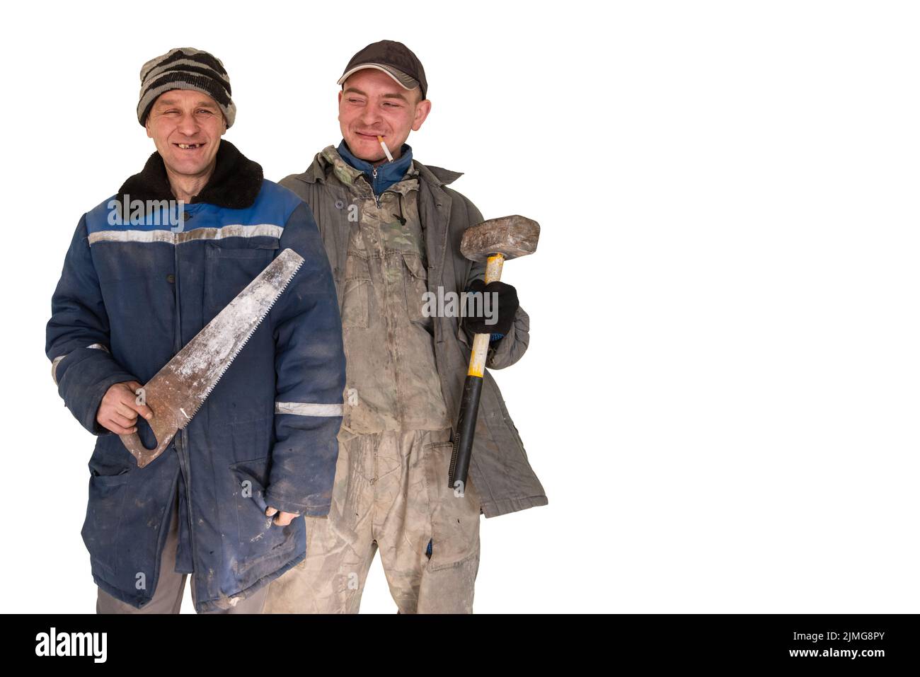 Two bad unskilled builder workers Stock Photo