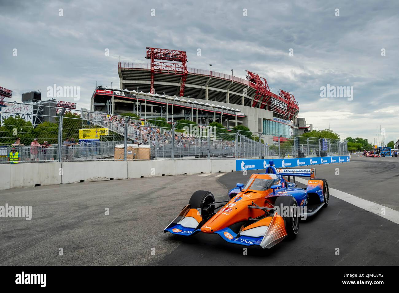 Nashville, TN, USA. 5th Aug, 2022. SCOTT DIXON (9) of Auckland, New Zealand travels through the turns during a practice for the Big Machine Music City Grand Prix on the Streets Of Nashville in Nashville TN. (Credit Image: © Walter G. Arce Sr./ZUMA Press Wire) Stock Photo