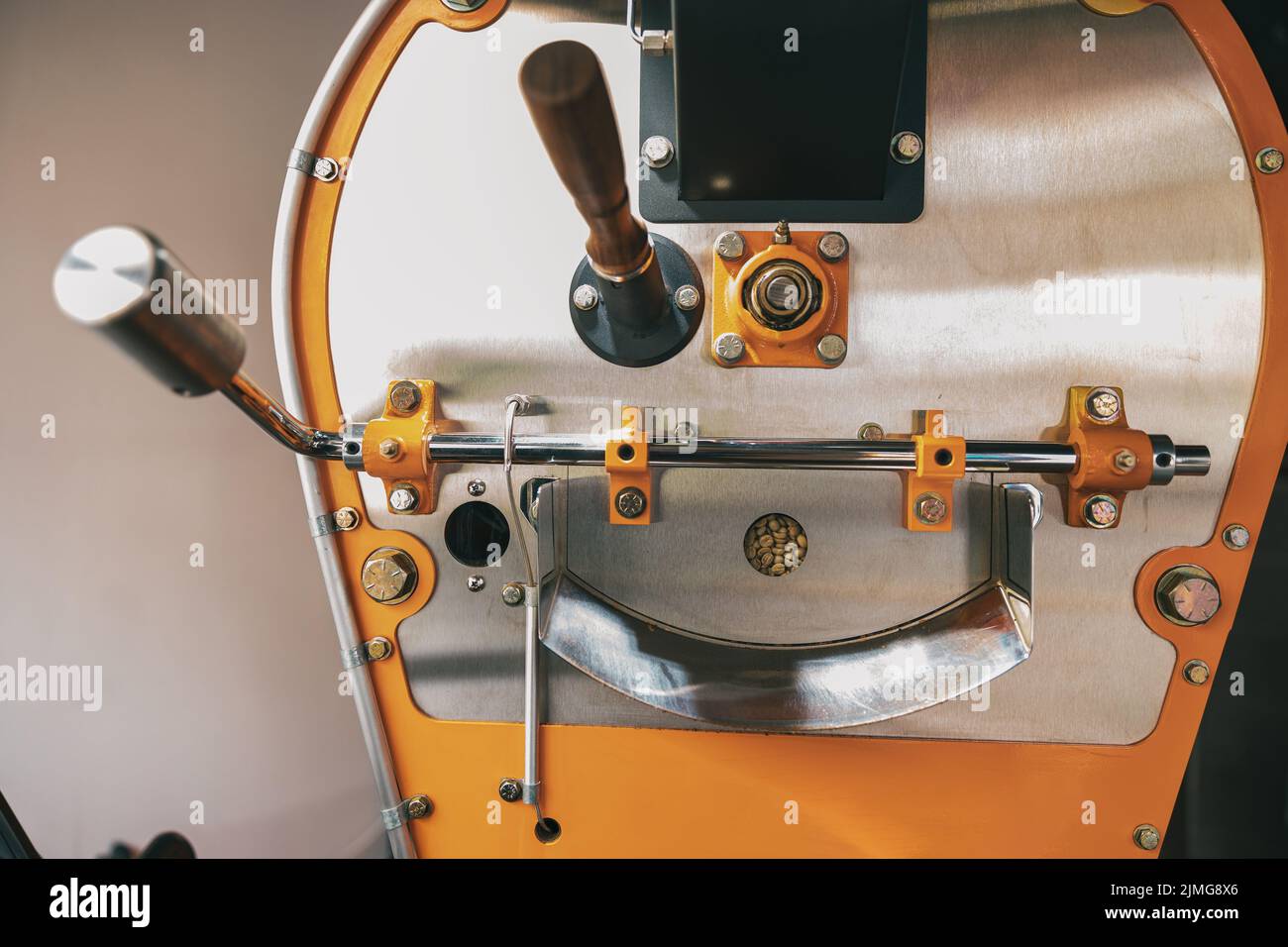 Close up of coffee roasting machine in small coffee manufacturing Stock ...