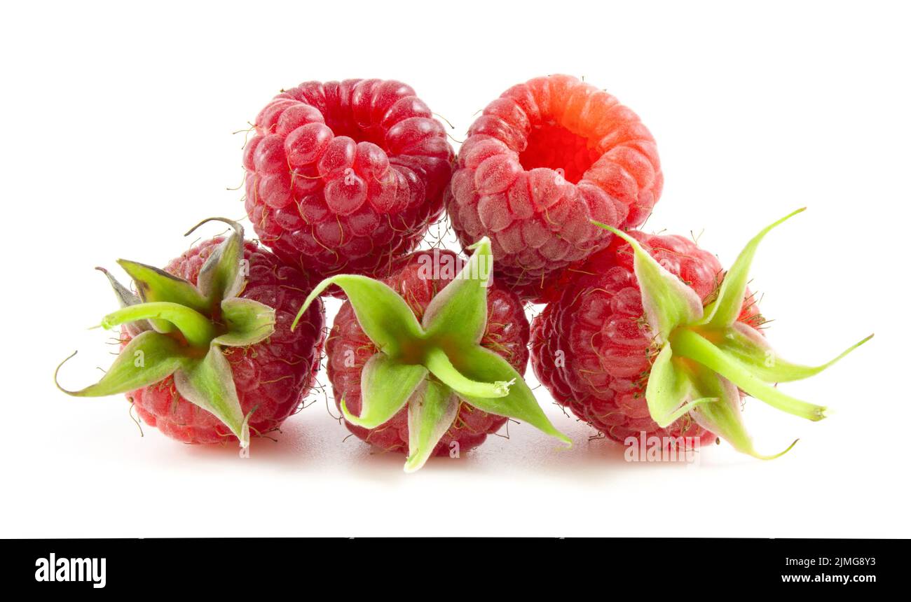Isolated raspberry berries on a white background. Stock Photo