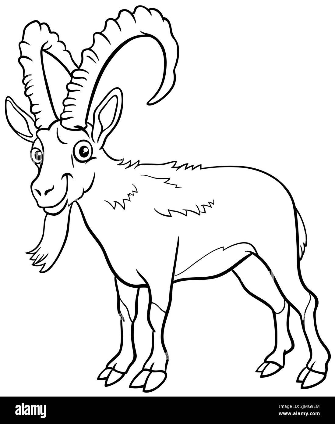 Cartoon ibex comic animal character coloring book page Stock Photo